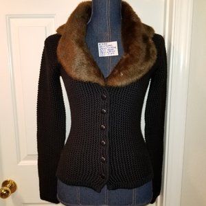 Elegant Black Knit Jacket with Faux Fur Collar